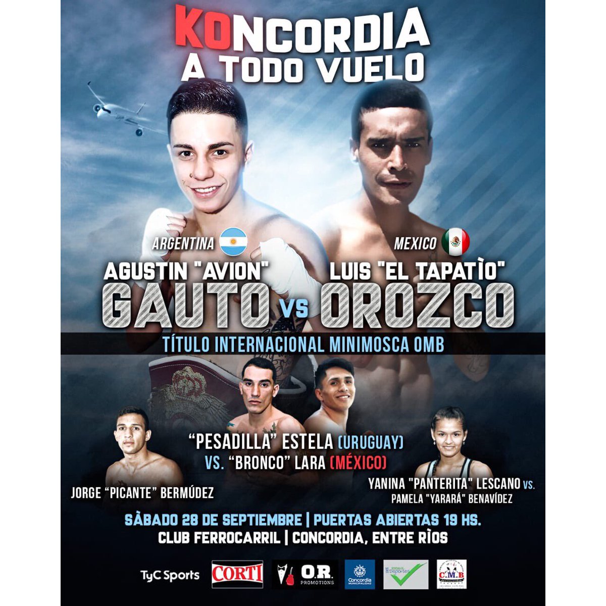 NanuRivero's tweet photo. 🥊 𝙆𝙊𝙣𝙘𝙤𝙧𝙙𝙞𝙖 𝙖 𝙩𝙤𝙙𝙤 𝙫𝙪𝙚𝙡𝙤 ✈️ - 𝙂𝙖𝙪𝙩𝙤 𝙫𝙨 𝙊𝙧𝙤𝙯𝙘𝙤 
Tit. Int. Minimosca OMB

🗓 sábado 28/9

📍Club Ferrocarril, Concordia - Entre Ríos.

🎟 Conseguí tus entradas en: https://t.co/pbyLO8HGwE
⠀
#ORPromotions #KOncordia #GautoOrozco #boxeo #boxing https://t.co/jLURh9mnTd
