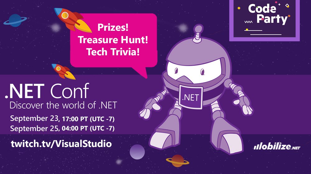 dotnetfdn's tweet image. Well, that&apos;s a wrap on the first #CodeParty! See you on Wed, Sept 25 at 4AM PDT

#dotnetconf #prizes