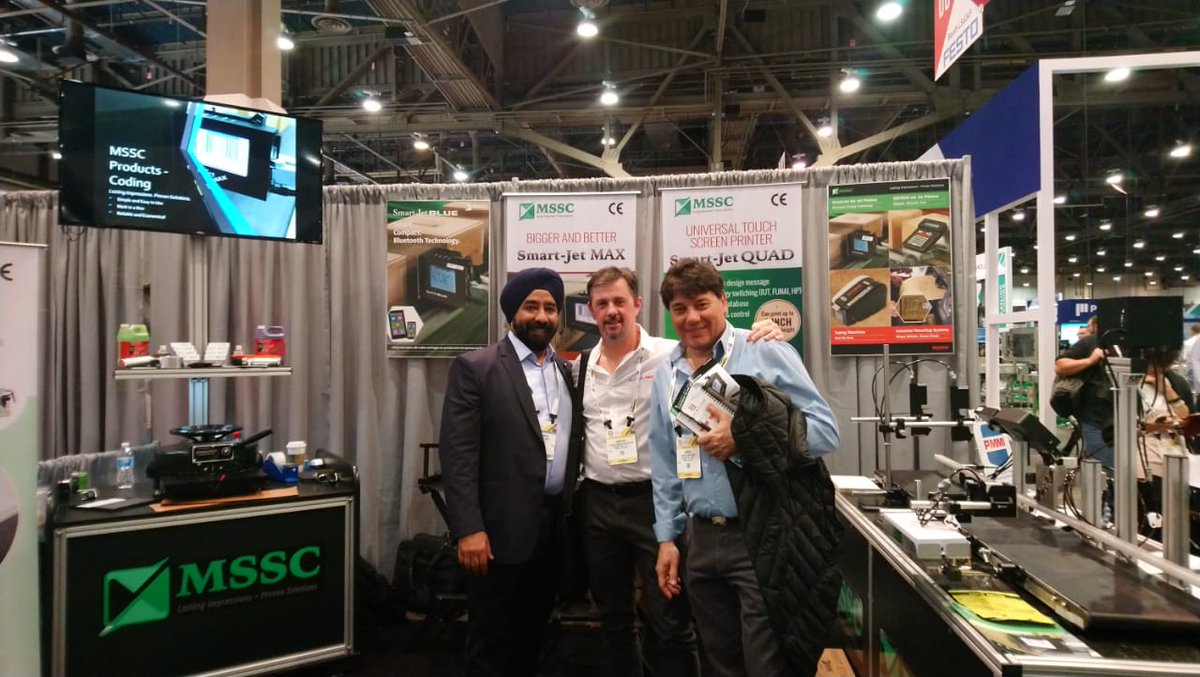 rynantech's tweet photo. Smiling faces at Pack Expo Las Vegas 2019 with our partner MSSC &amp; partner meetings at the MSSC booth.

#PackExpo2019 #LasVegas #RYNANtechnologies #RYNANtech #RYNANTIJPrinters #thermalinkjetprinter #thermalinkjet #codingandmarkin https://t.co/8q3prdotZP