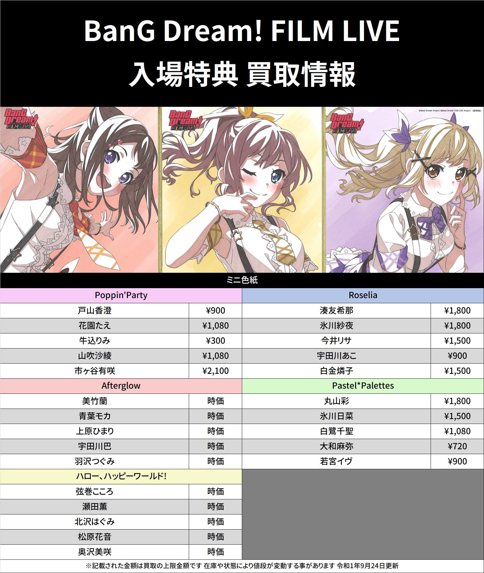 バンドリ FILM LIVE入場特典 Poppin Party 色紙3枚セット