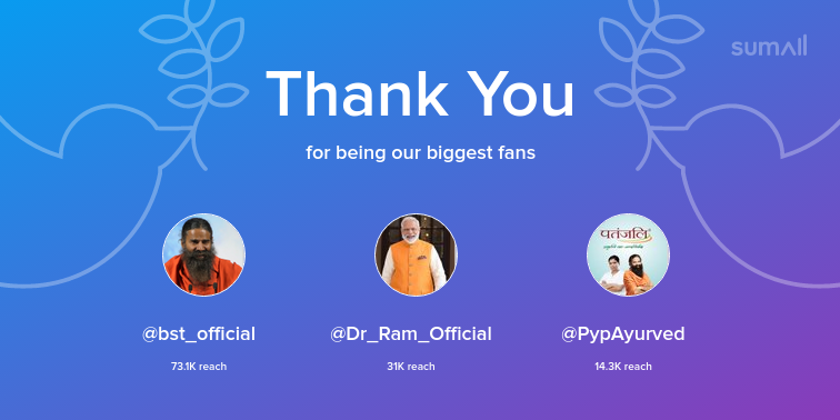 DrJaideepArya's tweet photo. Our biggest fans this week: bst_official, Dr_Ram_Official, PypAyurved. Thank you! via https://t.co/aOzIp7lY8G https://t.co/IrThJDebgX