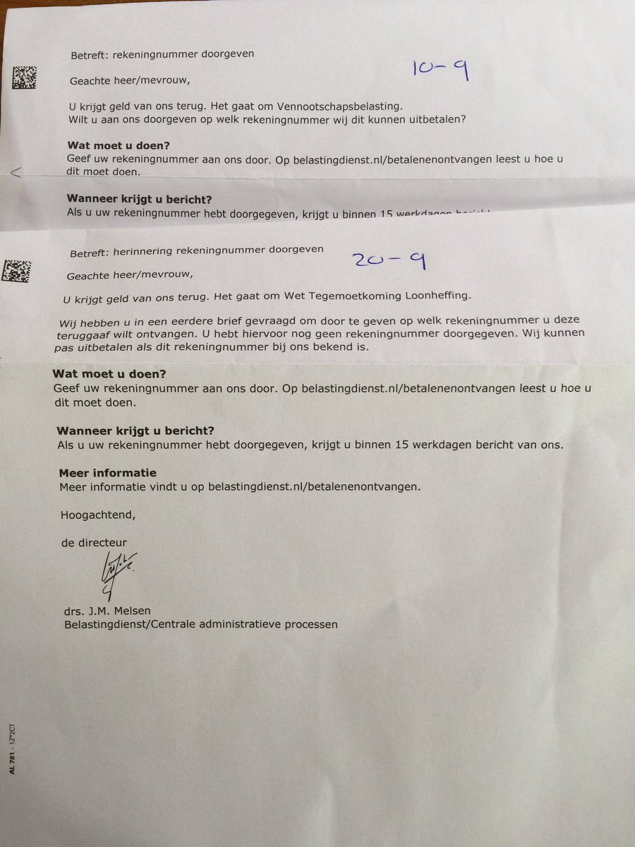 Belastingdienst di Twitter: "@AnsFunCooking @BDzakelijk @MinPres @2eKamertweets vragen je inderdaad voor verschillende je rekeningnummer apart op te geven. Ook als voor de het rekeningnummer is, wij mogen deze