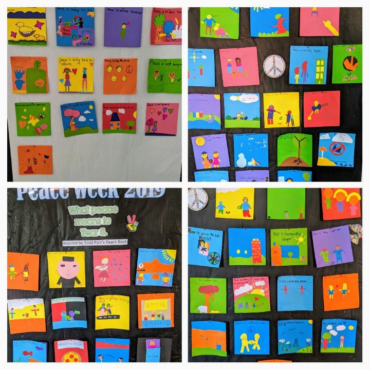 Year 5's Peace Week work based on the work of @toddparr #JISJuniors #JISInspire #peace