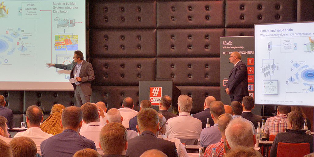 EPLAN_DE's tweet photo. Live at #EEC19, now: Gerd Schüler, Head of Digital Transformation @Lenze_Gruppe, presents how individual product data can be made available for the #Eplan Data Portal - even for products with many variants. https://t.co/pukXDY104c