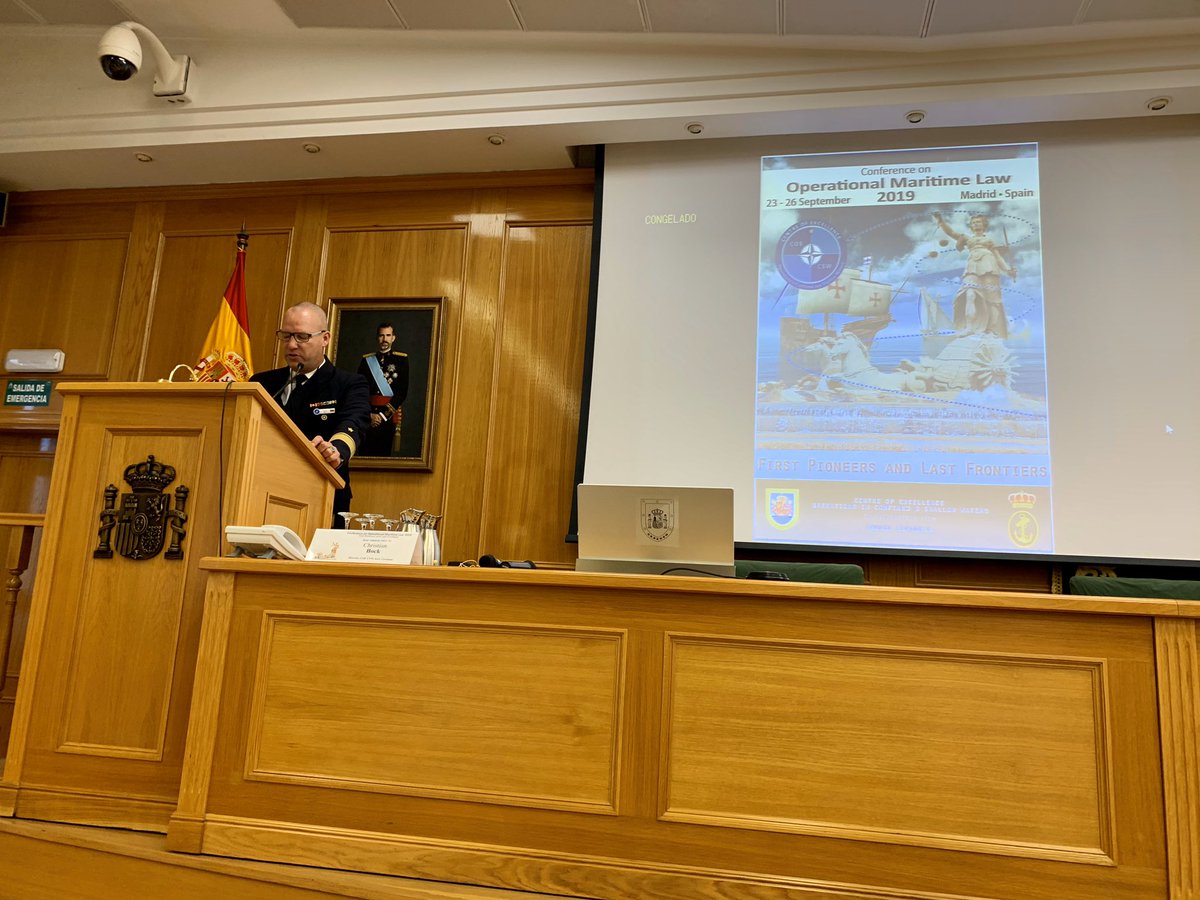 chiefdeunavy's tweet photo. #COECSW „Operational Maritime Law“ Conference in Madrid opened by its Director and the Chief of @Armada_esp. 140 participants from 38 nations worldwide are discussing maritime law topics and its implications for operations and #maritme_security. #StrongerTogether https://t.co/OGKiLGABGn