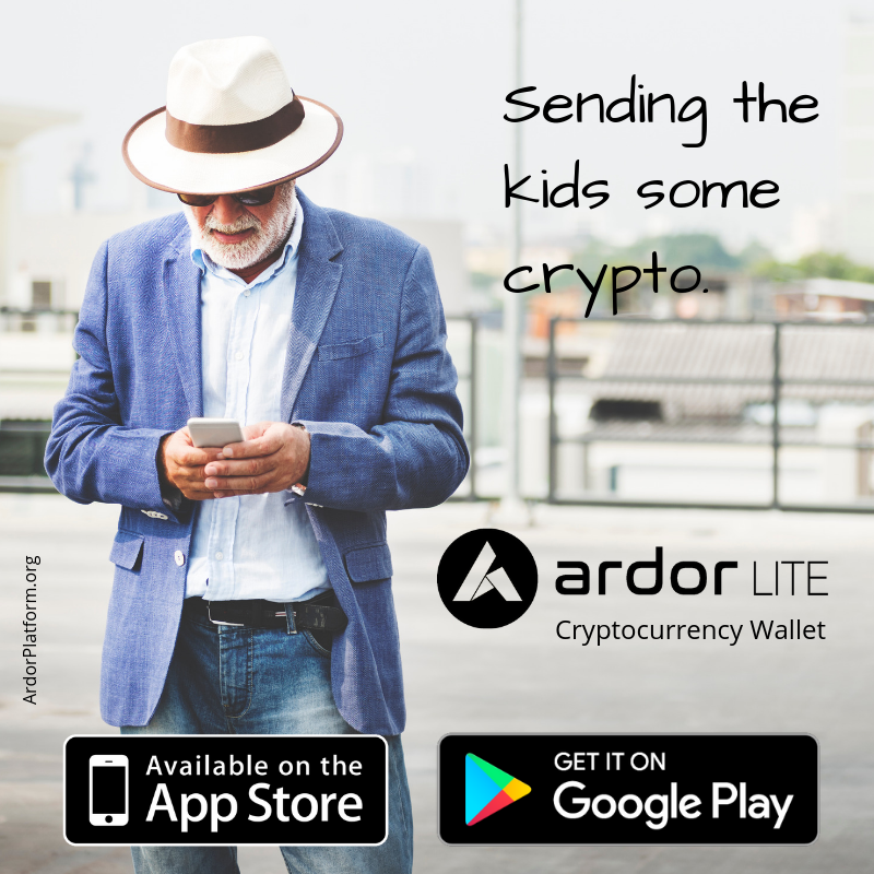 nft_artist's tweet photo. Send the kids some #crypto. Use #Ardor Lite Wallet on your phone for $ARDR  $IGNIS  $AEUR $BITS $MPG  transactions from your #mobile. Links to the #cryptocurrency wallet on #playstore and #appstore are here: https://t.co/Yup25kBrHt https://t.co/OhyOIuQhrM
