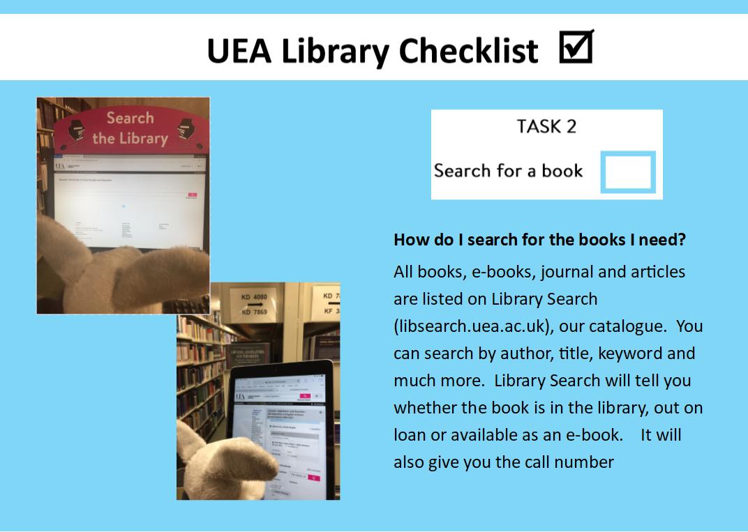 UEALibrary's tweet image. Using the Library - Task 2.  #UEALibraryChecklist #LibraryMascots #RequestReadReturn