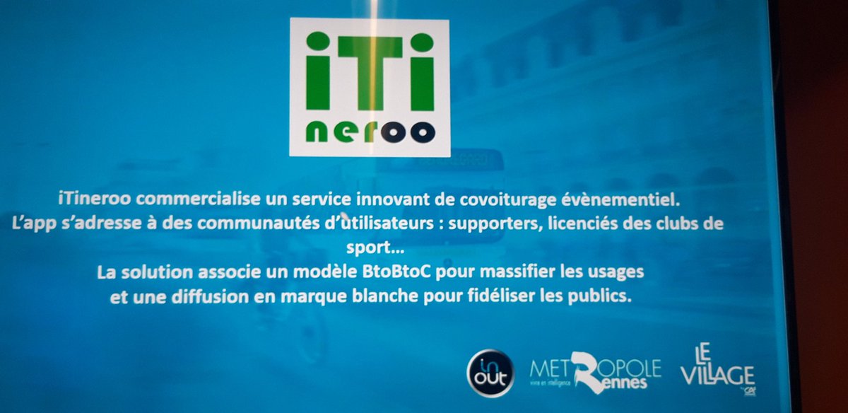 VillageCA35's tweet photo. [#timetopitch] @ITineroo un service #innovant de #covoiturage #évènementiel. L’app s’adresse à des communautés d’utilisateurs : supporters des clubs professionnels, licenciés des clubs de sport amateur, public des arenas et des festivals. https://t.co/bo4UaqIPYo