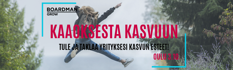 Huomio Oulu! Boardman Grown neljäs kasvusparraustilaisuus järjestetään 3.10. Round table -keskusteluumme mahtuu vielä. Tervetuloa mukaan! #kaaoksestakasvuun #hasanpartnersgroup 
boardmangrow.fi/tapahtuma/kaao…