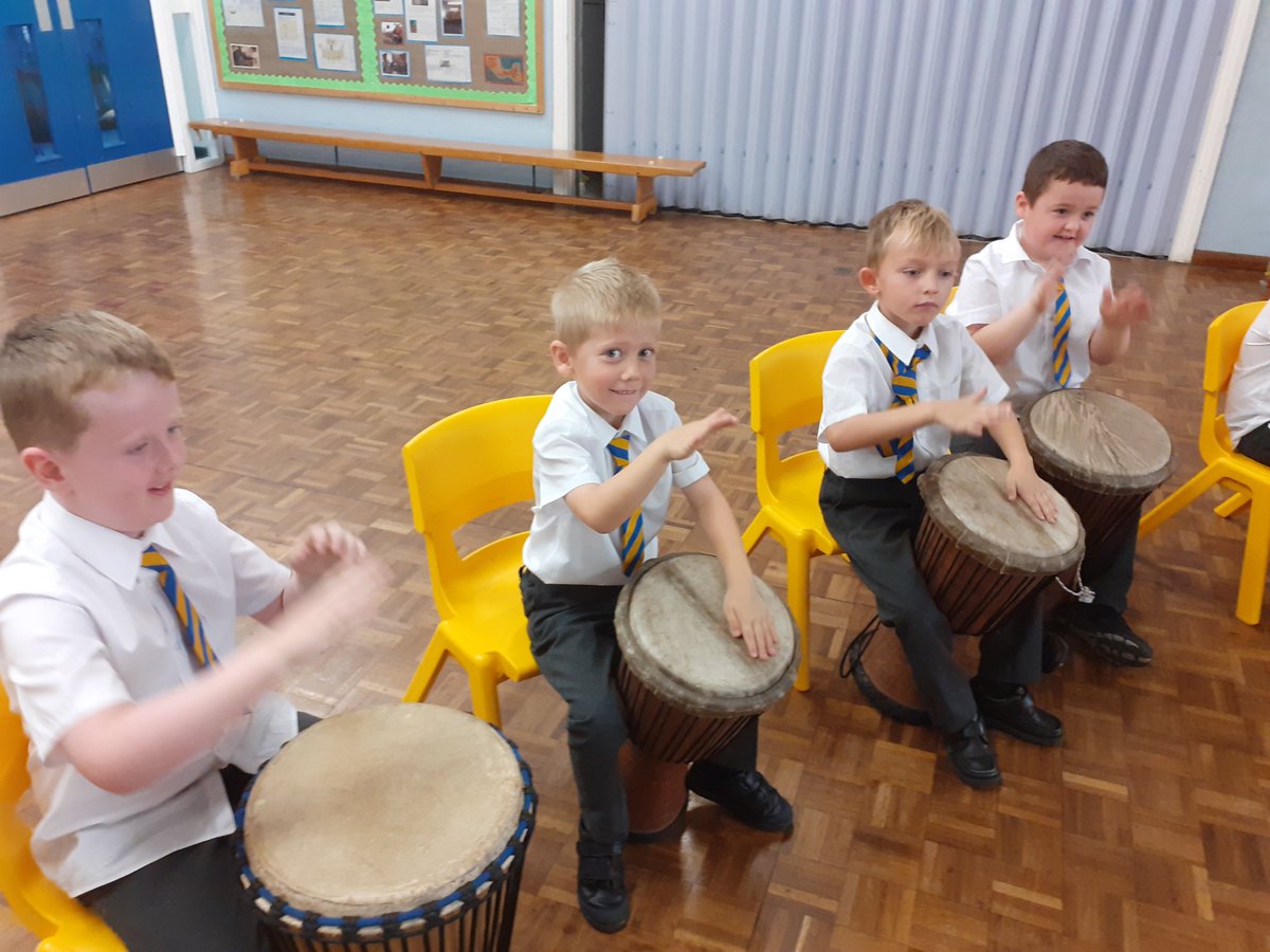 JamesBrindleyPS's tweet photo. Nothing like a bit of African drumming to wake Year 2 up on a dreary Tuesday morning #drumroots https://t.co/qiDDVryea3