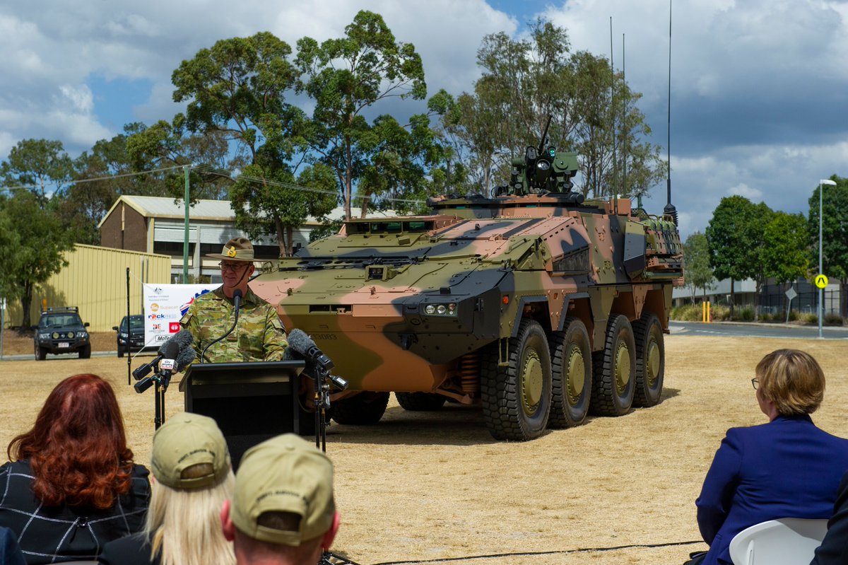 ChiefAusArmy's tweet photo. Our Army is in motion! It was great to receive the first @RheinmetallAus @boxercrv, a step-change in our armoured capability to be #ReadyNow and #FutureReady. #ArmyInMotion https://t.co/lSB2OKzM3d