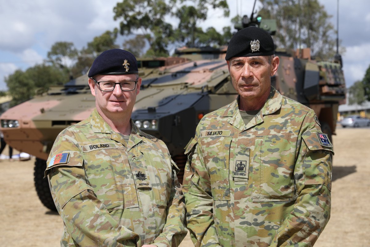 ChiefAusArmy's tweet photo. Our Army is in motion! It was great to receive the first @RheinmetallAus @boxercrv, a step-change in our armoured capability to be #ReadyNow and #FutureReady. #ArmyInMotion https://t.co/lSB2OKzM3d