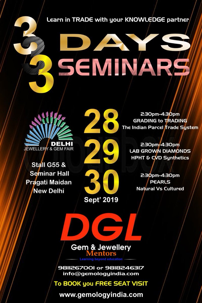 DGL_Diamond_Gem's tweet photo. DGL at Delhi Gem and Jewellery Fair 2019

Register NOW for FREE seminars

9811267001
https://t.co/zuNPz17x66

#DGL #DelhiGemAndJewelleryFair #UBM2019 #PragatiMaidan #HPHT #CVD #PMKVY #DiamondGradingcourse #Moissanite #ColourGemstoneIdentification #DiamondSorting #Gemology https://t.co/INXlC0wMOP