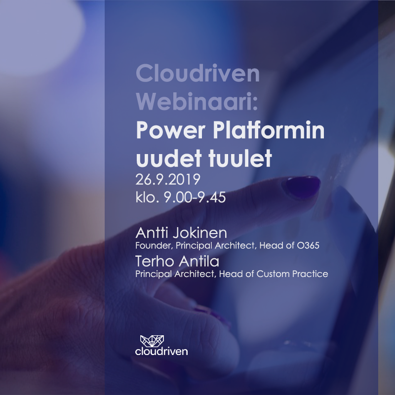 cloudriven's tweet photo. Vielä ehdit! Ilmoittaudu nyt to 26.9. järjestettävään Power Platform uudet tuulet webinaariin. Antti ja Terho avaavat AI Builderiä, PowerApps Portaalia ja Guest Access-mahdollisuuksia sekä näyttävät käytännön demon Power Platformin hyödyntämisestä: https://t.co/IdaTuczDFi https://t.co/OkNYmxQJNr