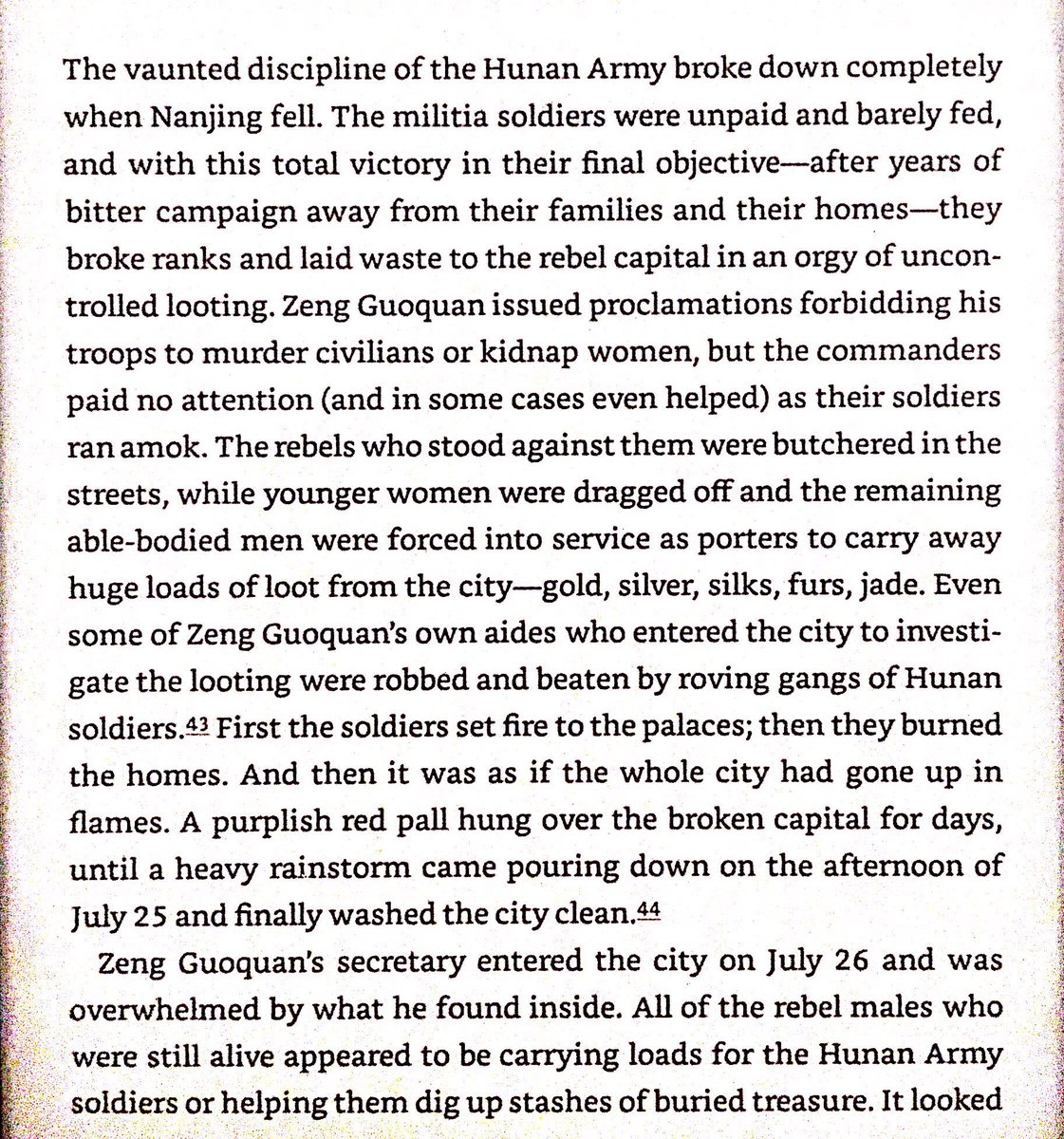 The Fall of Nanjing & the end of the Taiping was a brutal affair. One local girl’s story survives. Her family was killed by a Qing soldier, who took her away as a bride. She wrote her story, killed her husband, then killed herself.