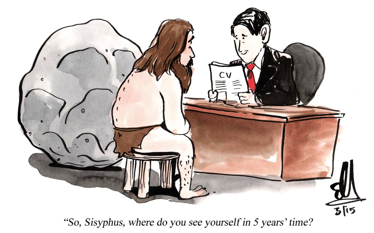 EoinKr's tweet image. Sisyphus goes for a job interview #sisyphus #gettingnowhere #cartoon