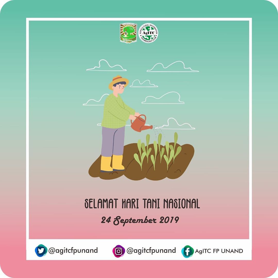 AgITCFPUnand's tweet photo. [Hari Besar]

24 September 2019

Pertanian tidak hanya memberi kekayaan kepada Bangsa Indonesia, tetapi satu-satunya kekayaan yang dapat kita sebut sebagai kekayaan negeri ini. 
Selamat Hari Tani Nasional 2019 ✨✨

AgITC ?!!
IT For Everyone 🔥🔥 https://t.co/uAsiGrgTt0
