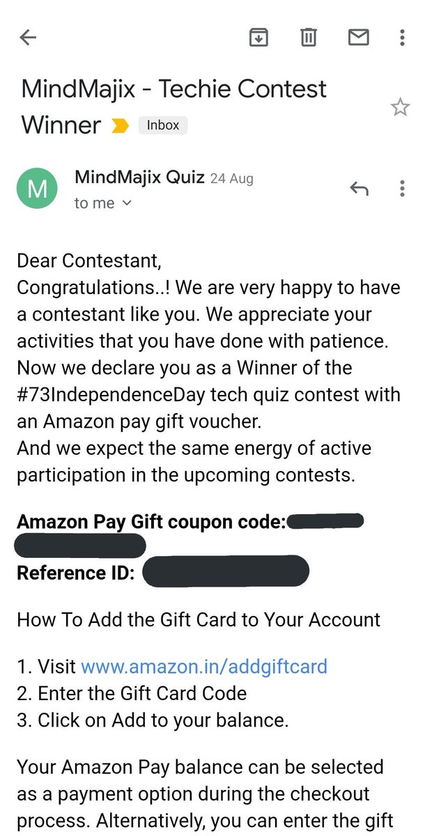 Prathamesh Avachare On Twitter Thank You Mindmajix For This Amazonpay Gift Card Worth 250 00 As A Gratification Of Winning The 73independenceday Contest Https T Co 3ohjsxeol5