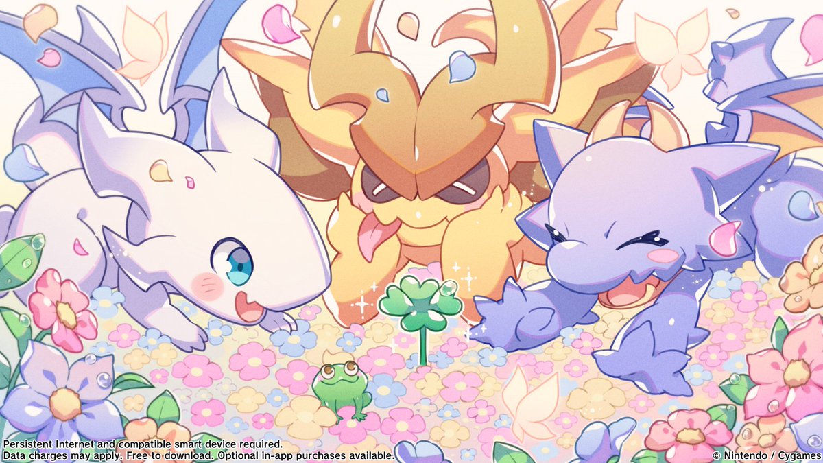 Just three more days until the first anniversary of the release of #DragaliaLost! Here's an illustration from the Dragalia Lost team of Hinata, Astral Imp, and Gloom Drake playing while surrounded by flowers!