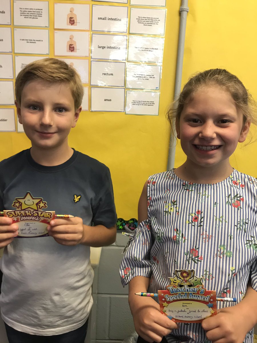 STAClassPinch's tweet photo. Congratulations to Ollie and Kara on earning the Superstar and Special awards last week 🏅 #TeamStAnnes https://t.co/zkSJC5Bopw