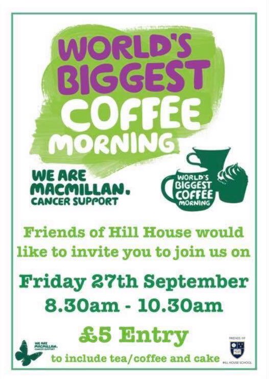 H_H_friends's tweet photo. Pls come along to our Friends coffee morning, feel free to bring others ☺️

If anyone is free to whip up
Some lovely delights for the day we would love any donations 🧁 🍰 🍪

The coffee morning is a great way to catch up &amp; chat with parents new &amp; old 😁 https://t.co/aPhldnf2Le