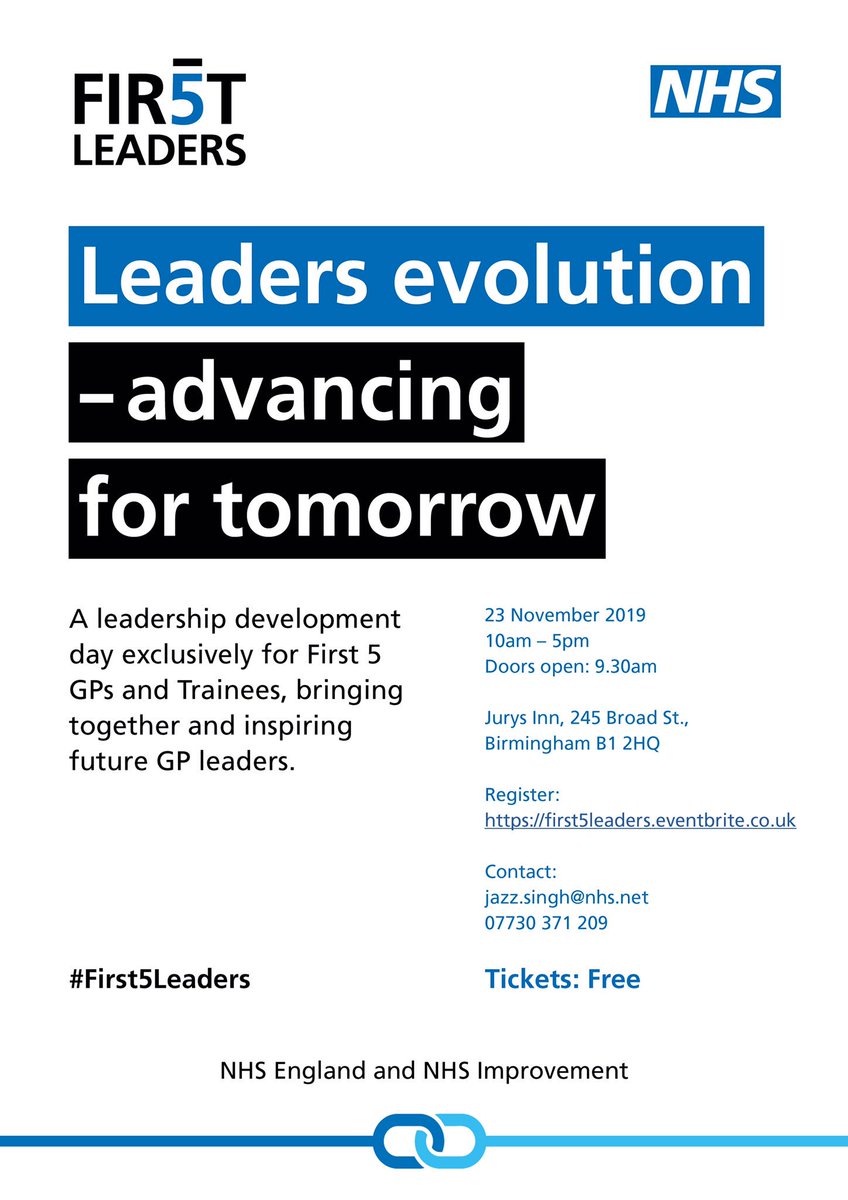 jazzNHS's tweet photo. The wait is over!
Welcome to the inaugural #First5Leaders event ‘#Leaders evolution - advancing for tomorrow’, exclusively for #First5 GPs and GP Trainees on 23 November.
Get your free ticket: https://t.co/vvFDbkpExq
#First5 #First5Network https://t.co/md1cpEx6Ex