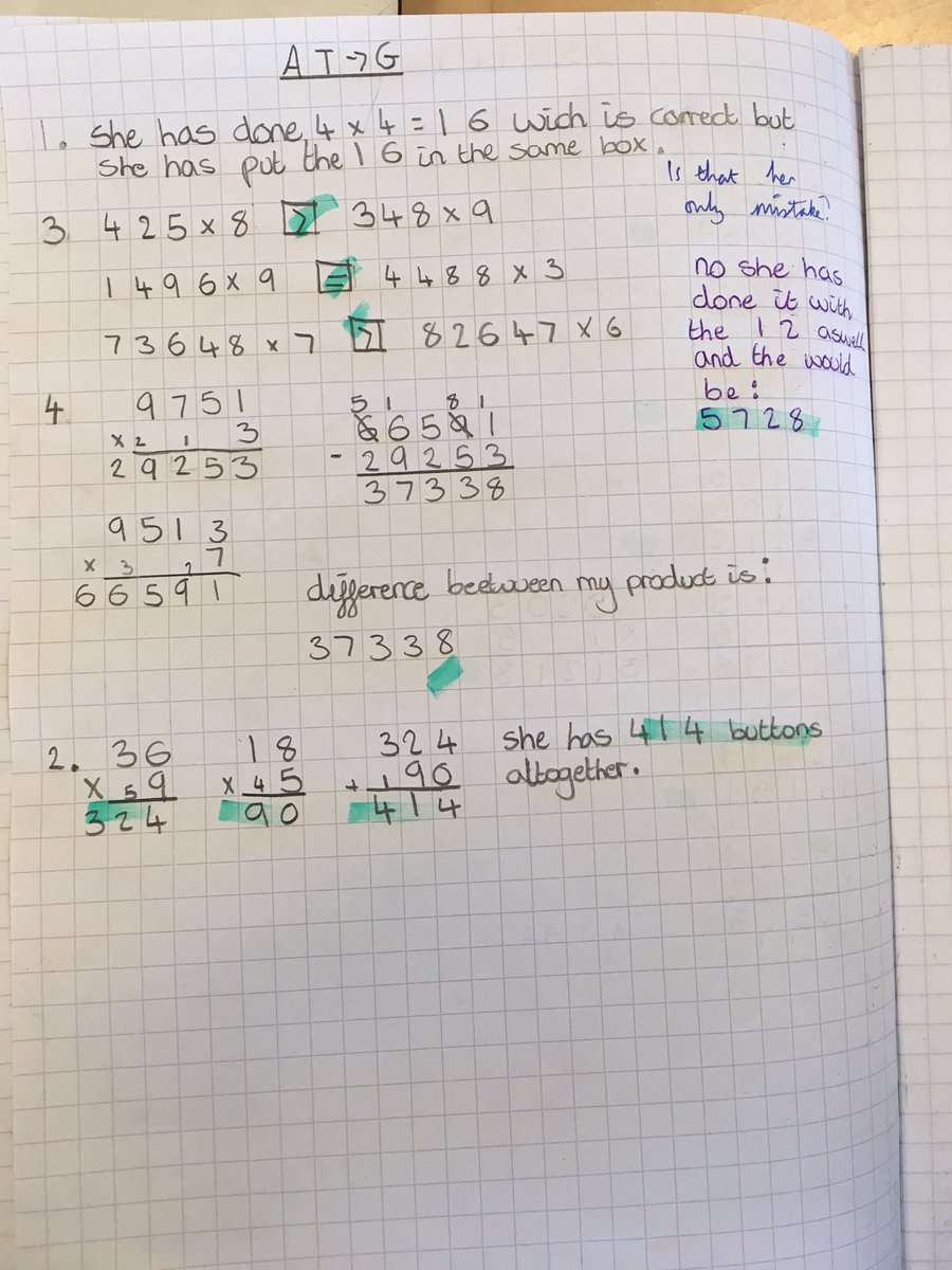 OJA_Brumby's tweet photo. Excellent examples of purple polishing in @OJAB_6MF’s maths books yesterday. Children respond instantly to feedback and correct any mistakes to help prevent misconceptions developing. #OPAMaths #OJABMaths https://t.co/ibKwABqv7O