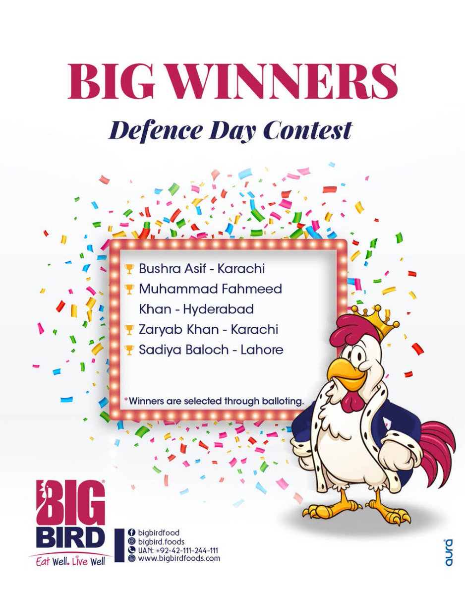 bigbirdfoods's tweet photo. Hearty Congratulations to all "Defence Day Contest" Winners.
Keep participating and liking our page!
Note: Winners are selected via Lucky Draw.
#BigBirdFoods #foodies #healthyfoods #bestfood #enjoy #visitnow #DefenceDayContest #Winners https://t.co/HXNR0XtD3g