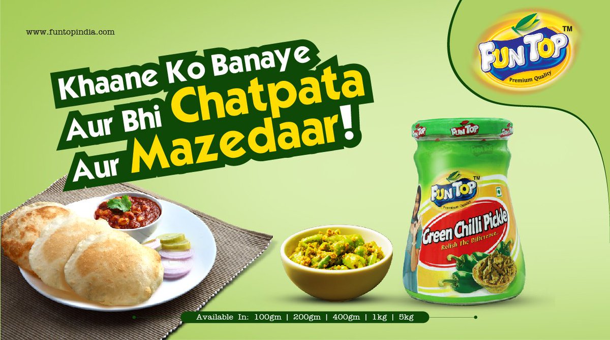 funtop_india's tweet photo. #FallInLove with the authentic taste of #chillies with #FunTop #GreenChilliPickle
.
.
#TasteTheDifference #FunTopIndia #FunTopIndiaProducts #FunTopSauce #FunTopKetchup #FunTopVinegar #Vinegar #WhiteVinegar #FunTopPickle #LimePickle #MangoPickle #FunTopJam https://t.co/g9uaW13vF3
