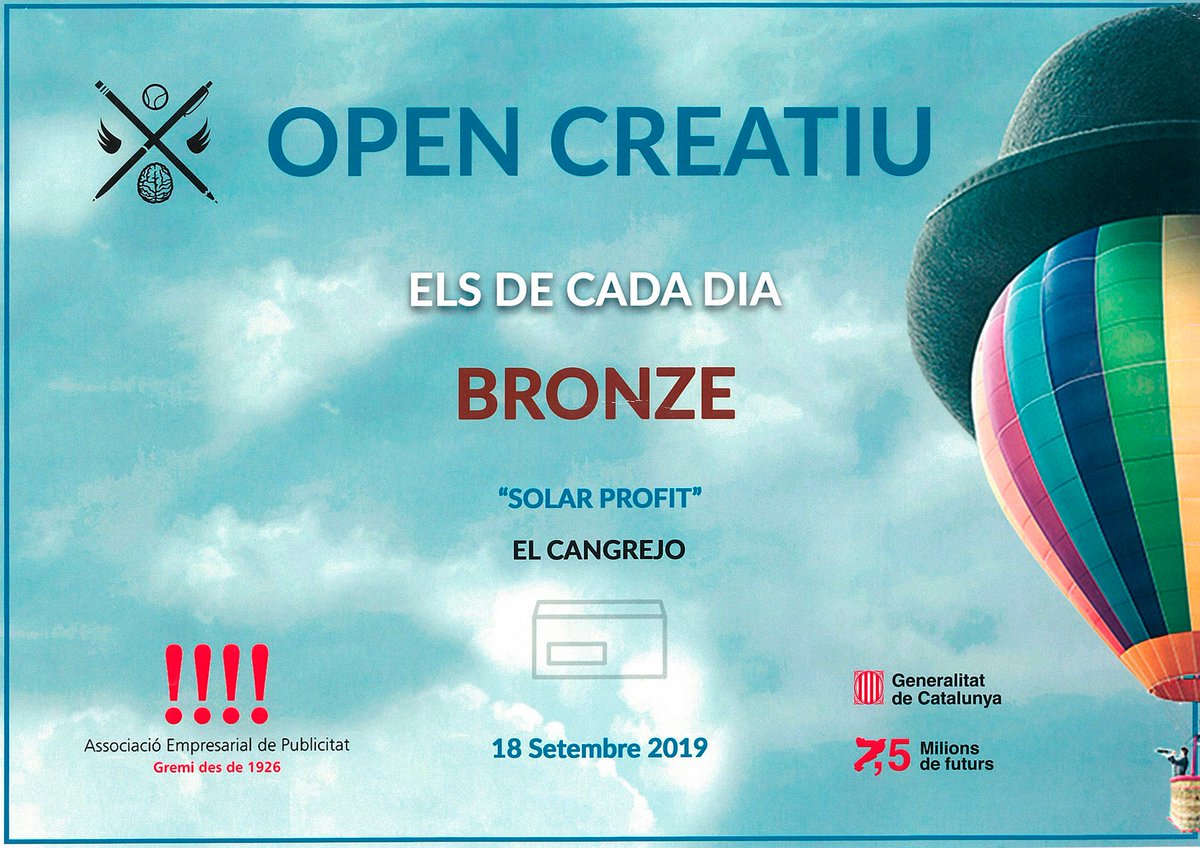 SolarProfit's tweet photo. Molt contents de que la nostra campanya sigui una de les premiades al Festival de Publicitat #OpenCreatiu d'@AssocPubli!
Tots els vídeos de la campanya, aquí 👉 https://t.co/E5mAJZCOEI
#Autoconsum #BonaEnergia #TransicióEnergètica #ElCangrejoTV https://t.co/PDi2RyP9qb