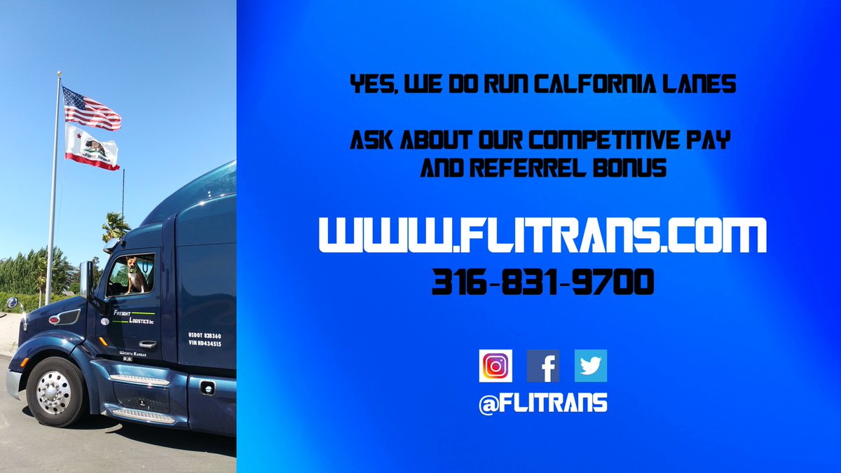 flitrans's tweet photo. Weekly runs to California keep our #drivers smiling the whole way. Call us today to find out how working for a small, family owned trucking company can benefit you. #flitrans #trucking #truckingjobs #hiringnow #tuesdaymotivation #drivingjobs https://t.co/koVPxXbntl