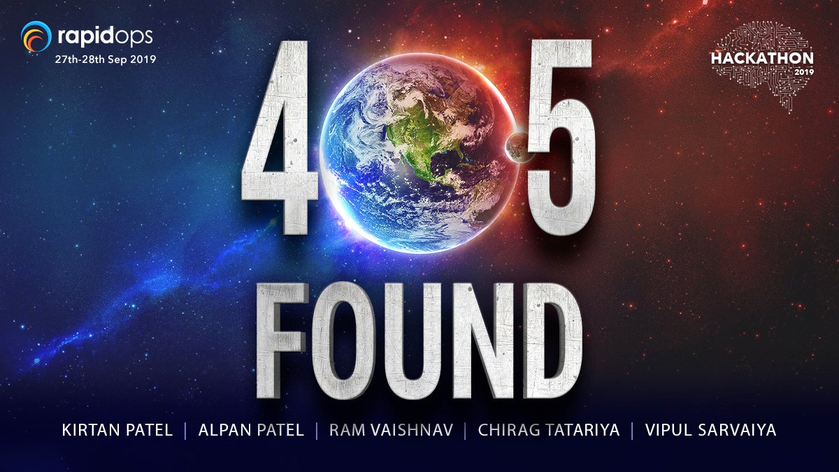 rapid_ops's tweet photo. Introducing the eighth team of Rapidops Hackathon 2k19 - 405 Found
Ram Vaishnav,  @kirtanpatel07,  @chiragtatariya,  @vipulsarvaiya,  @fappupatel
#hackathonInRapidops #hackathon #hackathon2019 #hackAhmedabad #letshack #hackit #hackday #rapidops https://t.co/d3yvKLVIZ4