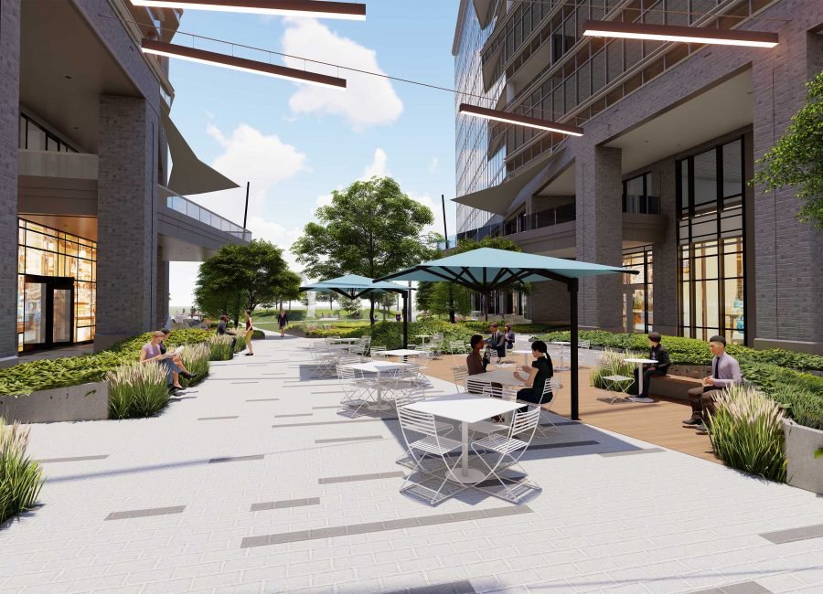 CLTdevelopment's tweet photo. 🚨🚨NEW RENDERINGS ALERT🚨🚨
Check out the 1 acre public park planned by @thespectrumcos at their newly named project, "VANTAGE SOUTH END." 

The 3 tower project, will feature two office towers, one anchored by @LendingTree, and a boutique hotel.

Exciting. https://t.co/XWwhLBE0vC