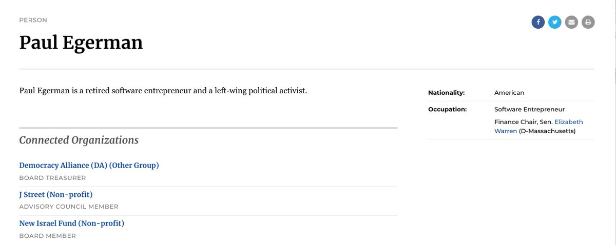 More on Egerman: From Influence Watch.  #vettingWarrenDemocracy Alliance funds WFP (WorkingFamiliesParty) of which Mr. Egerman is Board Treasurer for. Remember, WFP just endorsed  #neverWarren.