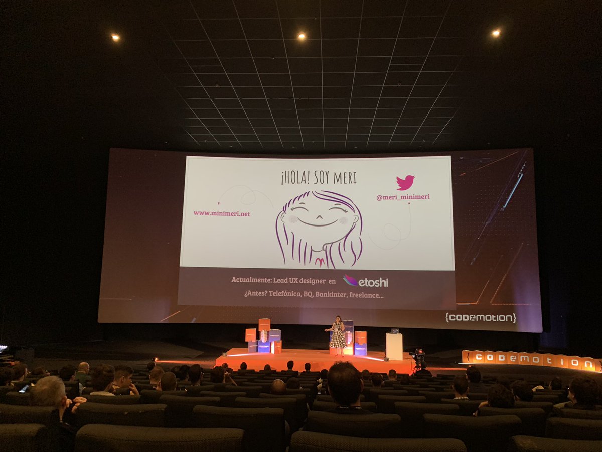 CodemoMadrid's tweet photo. Ya empieza la charla de @meri_minimeri de #etoshi para hablar sobre la historia de la UX ¡Os esperamos en la Sala 25! #CodemotionMadrid19 https://t.co/RHPA5viesN