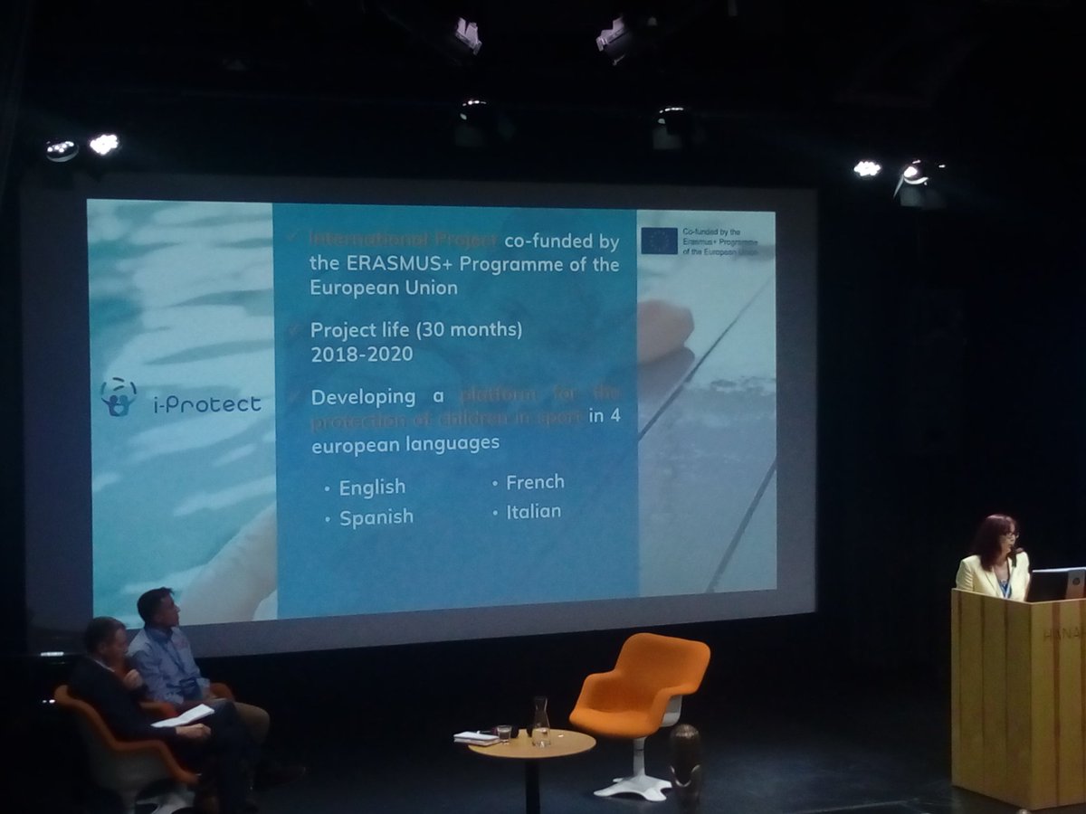 sportireland's tweet photo. Gloria Vicerias (iProtect) speaking today at the "Safeguarding Children in Sport" conference in Espoo, Finland about the iProtect e-learning platform for the Protection of Children in Sport #EuropeanWeekofSport #Beactive #safeguarding #EU2019FI #SportsConf https://t.co/3y3v7iAvGi