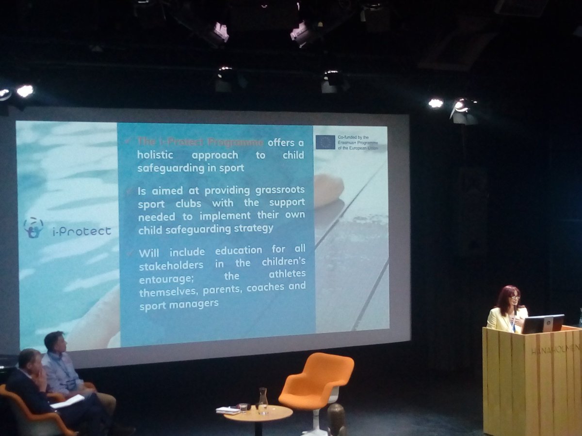 sportireland's tweet photo. Gloria Vicerias (iProtect) speaking today at the "Safeguarding Children in Sport" conference in Espoo, Finland about the iProtect e-learning platform for the Protection of Children in Sport #EuropeanWeekofSport #Beactive #safeguarding #EU2019FI #SportsConf https://t.co/3y3v7iAvGi