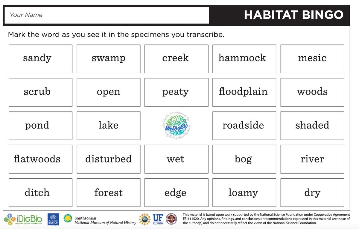 WeDigFLPlants's tweet photo. Habitat bingo & other games are back! @FSU's Robert K. Godfrey Herbarium #FSURKG is hosting two @WeDigFLPlants events during #WeDigBio 2019: 6-9 p.m. on both Oct 17 & 18. Further info & registration at https://t.co/QU1s4NcKmn (just search for WeDigFLPlants). https://t.co/k73pp7JHfQ