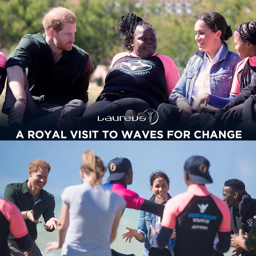 A Royal visit to <a href="/WavesforChange/">Waves for Change</a> 🏄‍♂️🏄‍♀️

The Duke and Duchess of Sussex visited the Laureus #SportforGood Award winning <a href="/WavesforChange/">Waves for Change</a> this morning, to learn more about #SurfTherapy and how sport can improve the lives of young people. 

The power of sport 🙌