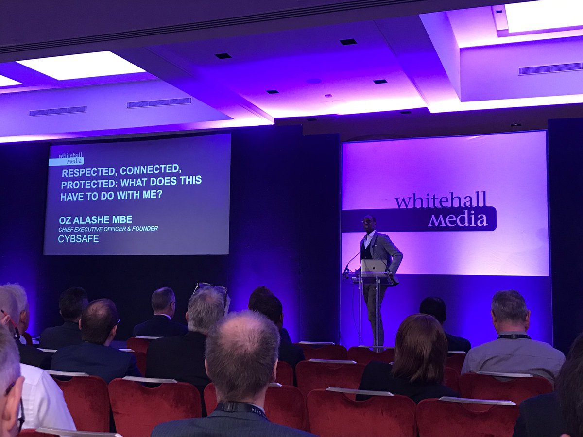 CybSafe's tweet photo. Our own @ozalashe (CEO & Founder of CybSafe) delivers his talk on ‘Respected, Connected, Protected’ for #wmecs @WhitehallMedia https://t.co/eRyPG07jUm