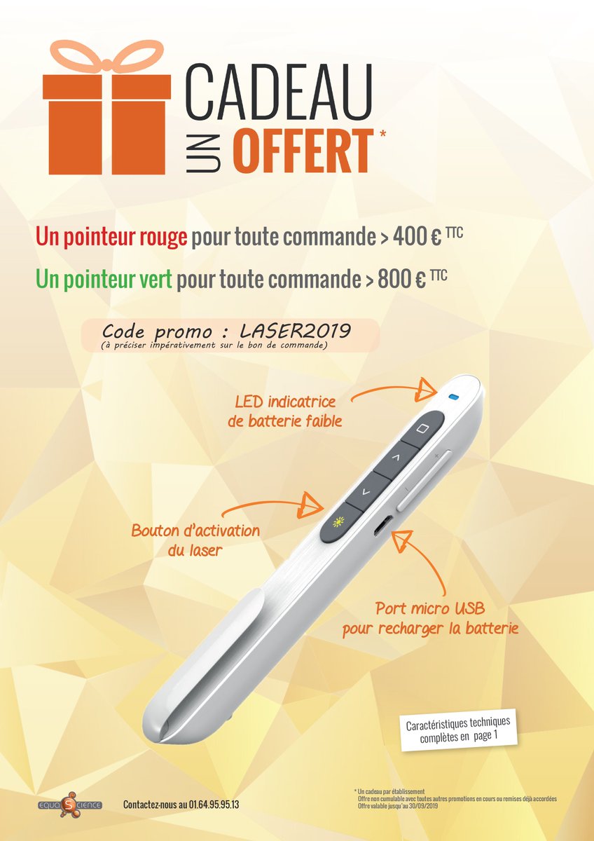 equascience's tweet photo. Venez découvrir notre catalogue complet pour la Physique et la Chimie et recevez un pointeur laser multimédia en cadeau pour toute commande de plus de 400 € TTC.
https://t.co/B4pEfaV4WD
Nous vous attendons nombreux ! https://t.co/hKFdOK0Hw2