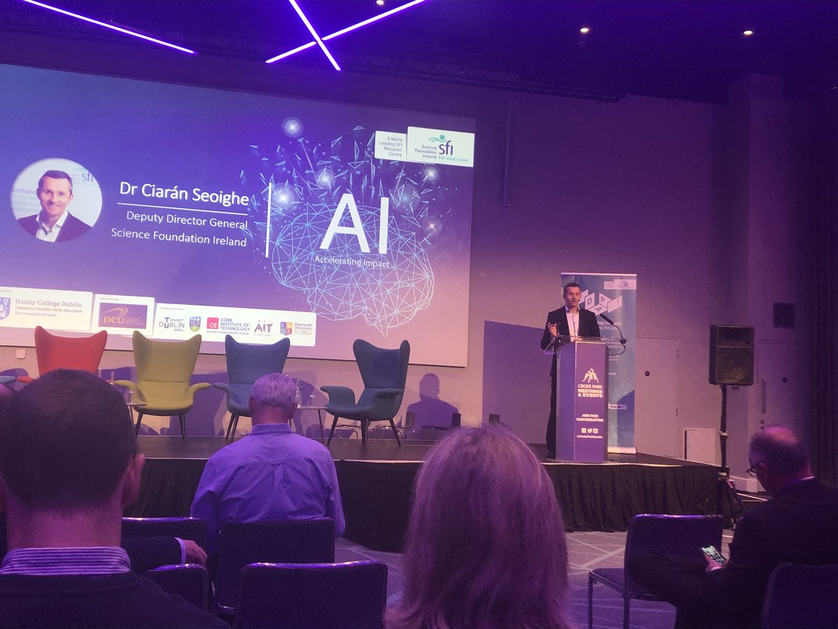 Researchirel's tweet photo. SFI’s Deputy Director General, Dr @Ciaran_Seoighe, speaking at SFI Research Centre @adaptcentre’s AI Accelerating Impact event: “@adaptcentre’s impact report highlights the significant return on Government investment in the Centre in just three years” #ADAPTwithAI https://t.co/eeYMJAE9sV