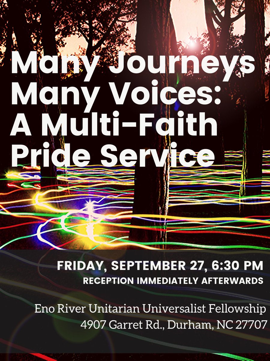 firstpresdurham's tweet photo. You are invited to Many Journeys Many Voices: A Multi-faith Pride Service being held at the Eno River Unitarian Universalist Fellowship on Friday evening at 6:30 pm with a reception immediately following.  4907 Garrett Road.

#pride #durhampride #fpcdurham https://t.co/BcTN8H2EeE