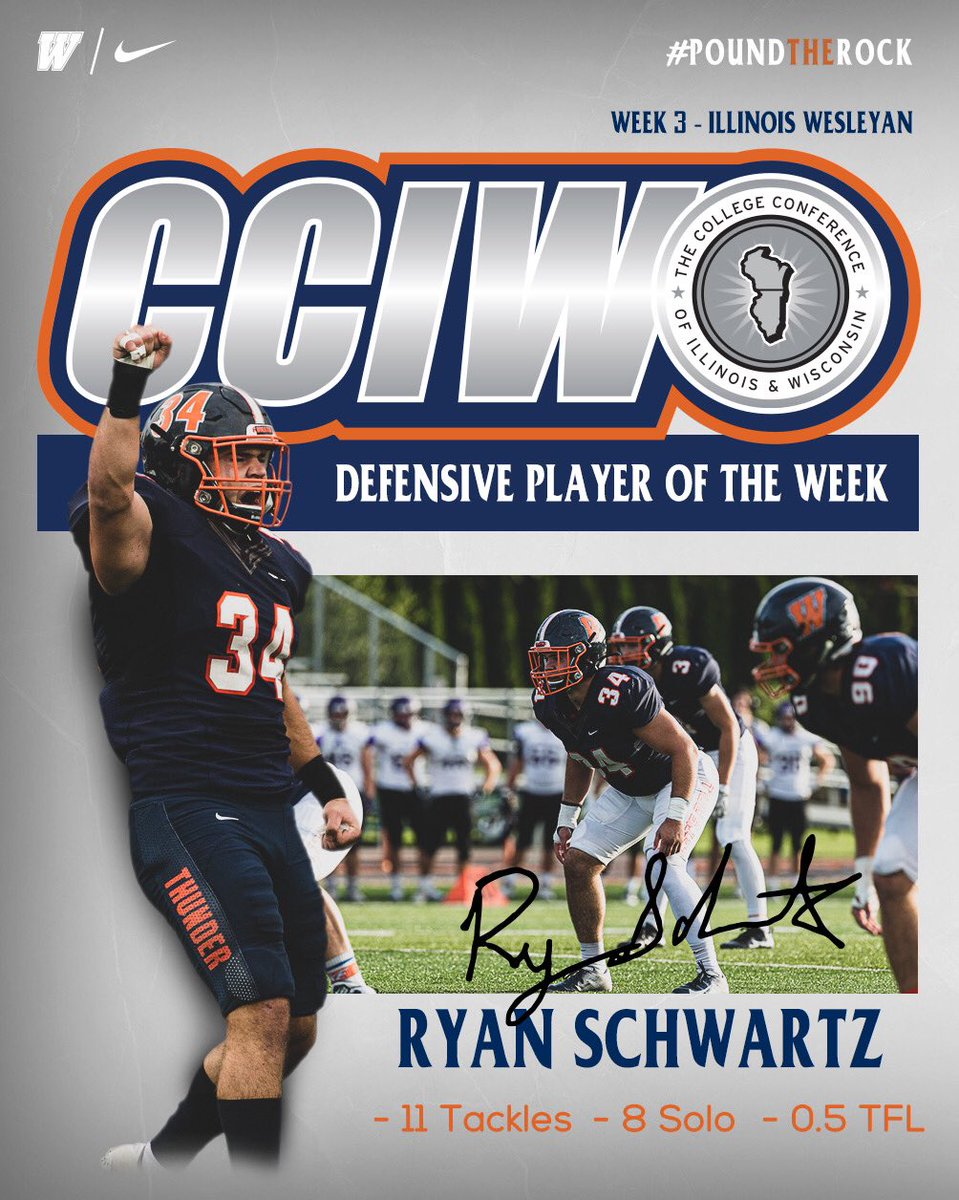 Congratulations to <a href="/Rschwartz34/">Ryan Schwartz</a> on being named the <a href="/CCIW_Athletics/">CCIW</a> Defensive Player of The Week!