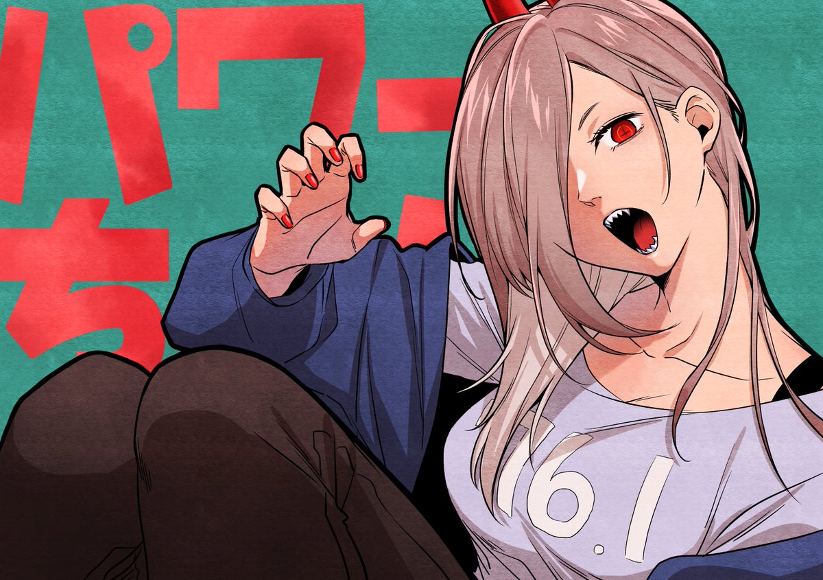 power (chainsaw man) 1girl solo horns red eyes long hair open mouth red horns  illustration images