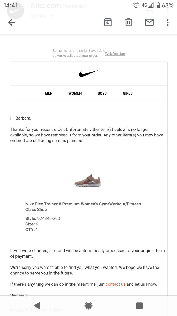 nike order cancelled