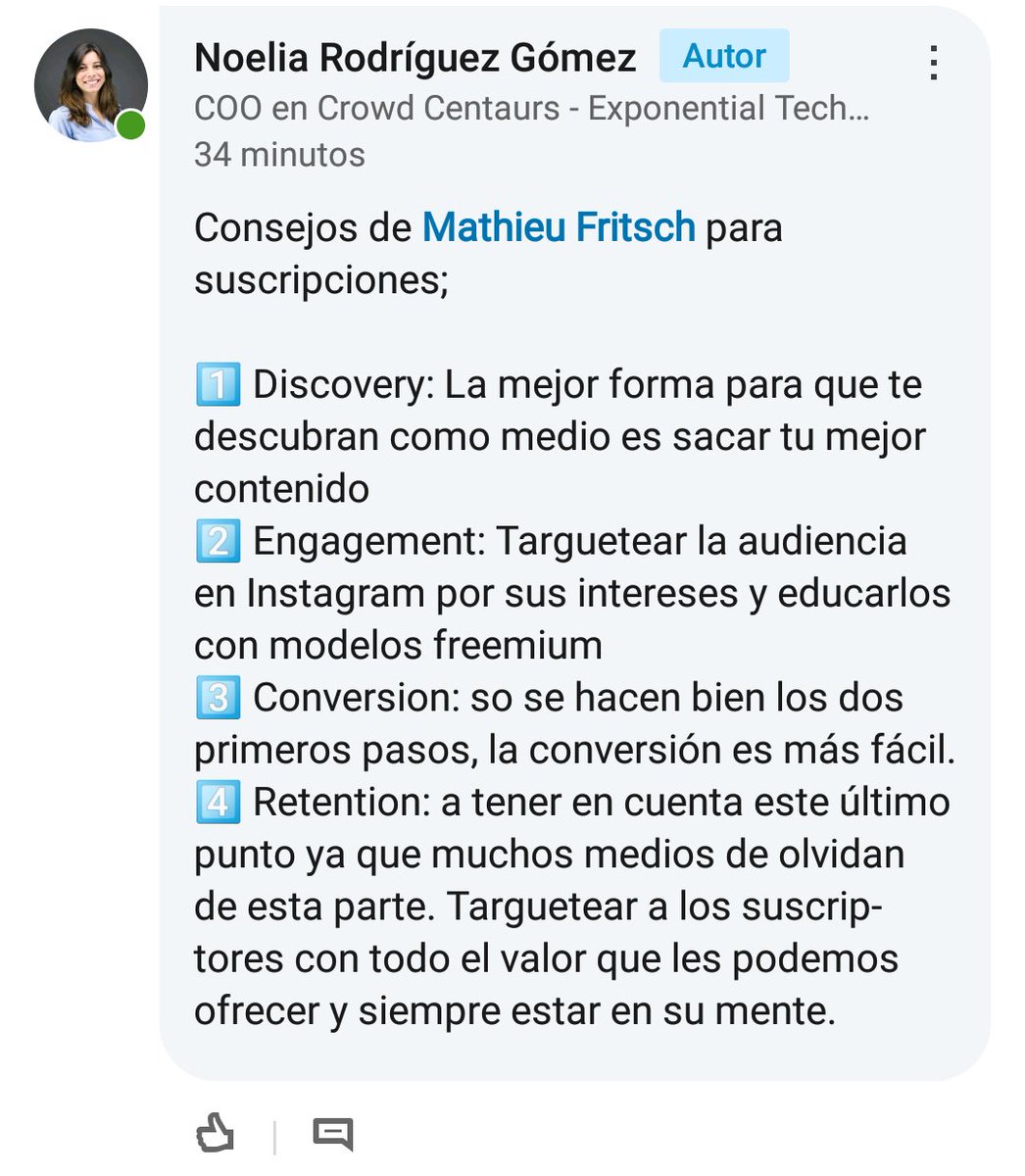 noelia_rdguez's tweet photo. Os dejo algunas claves sobre la jornada de @evocaimagen 'Modelos de Suscripción de Medios' y su relación son @facebook ⬇️

#Periodismo https://t.co/wbnIvO9wPh