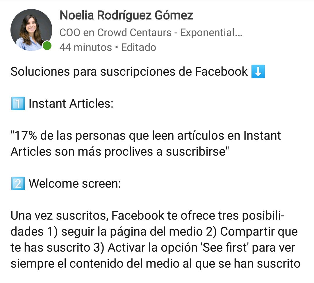noelia_rdguez's tweet photo. Os dejo algunas claves sobre la jornada de @evocaimagen 'Modelos de Suscripción de Medios' y su relación son @facebook ⬇️

#Periodismo https://t.co/wbnIvO9wPh