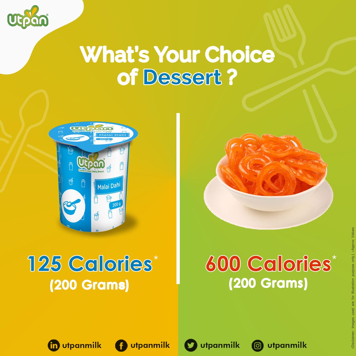 UtpanMilk's tweet photo. #DahiBenefits | We all like to indulge in sweet delicacies, however, we need to be cautious⚠ about what we consume and what nutritional values are present in them🔎
200 grams of Malai Dahi has lower calories than 200 grams of Jalebi. Lets make a healthier choice 👨‍👩‍👧‍👦

#dahi #utpan https://t.co/fHoxjYhrSO