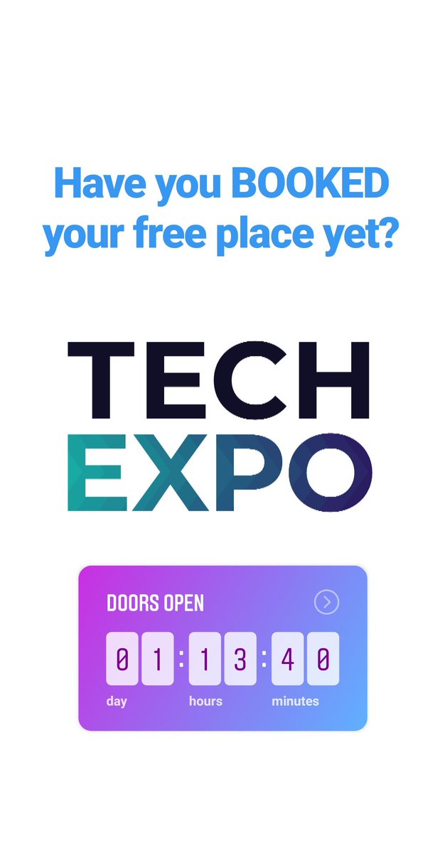 Here we are one more day to go.

Don't delay, book today 

techexpouk.com 

#TExpo #BBunker #techevents